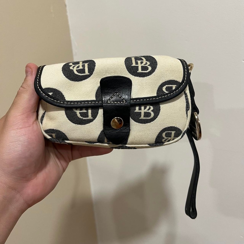 Y2K 2000s All Over Print Monogram Dooney & Bourke Denim Wristlet / Pouch